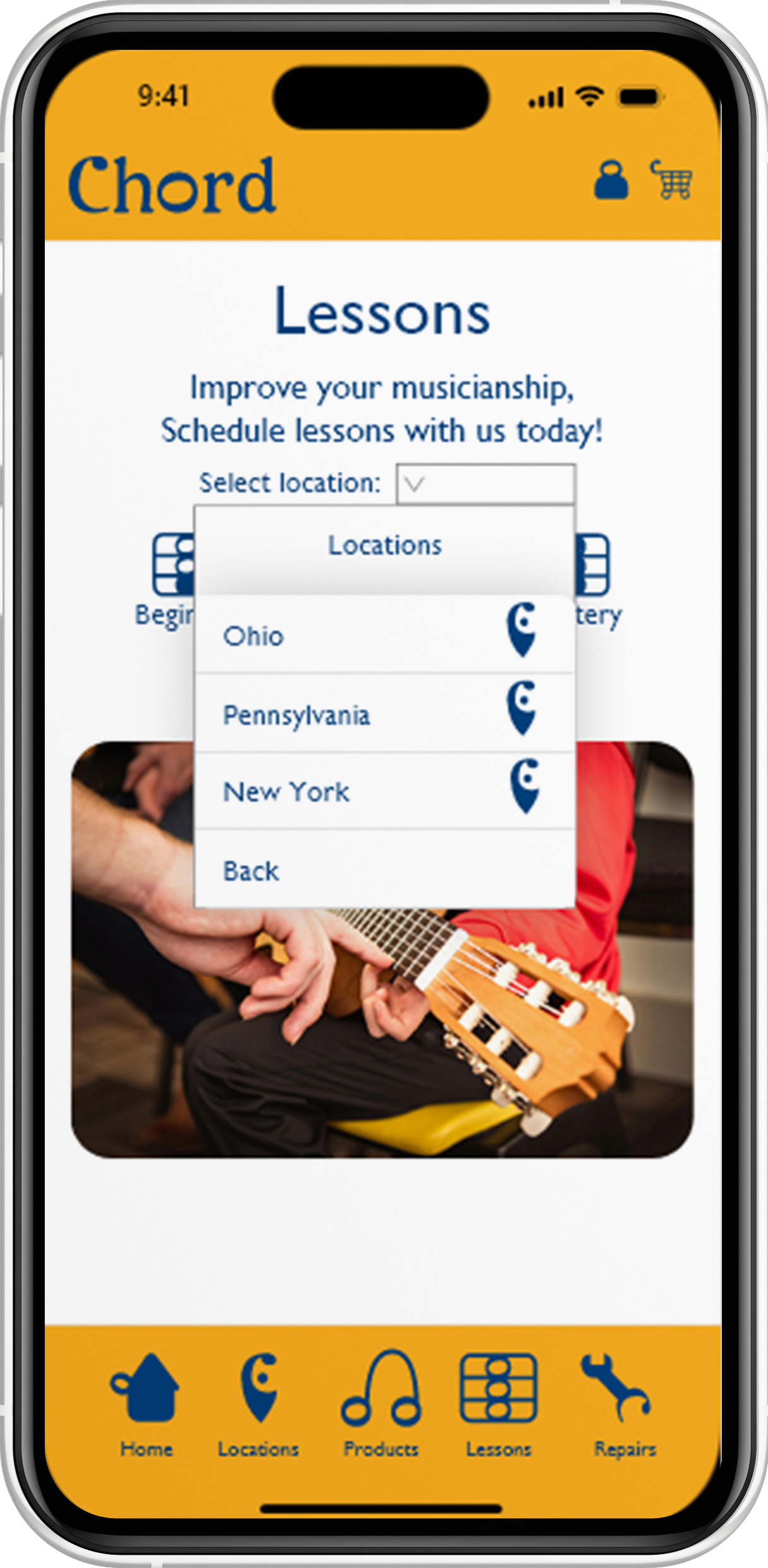 Lessons Location Select Screen Display